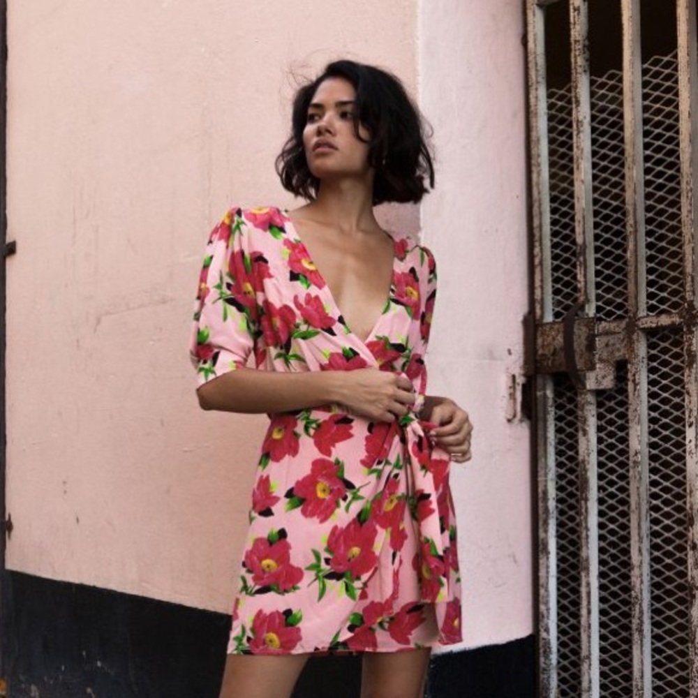 The Kooples Pivoine in Love Silk Floral Wrap Dress